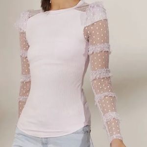 Free People Lace Kiss Kiss Violet💜🪩📸 Mesh Long Sleeve Top